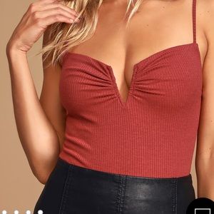 Rusty Rose Ribbed Sleeveless Bodysuit